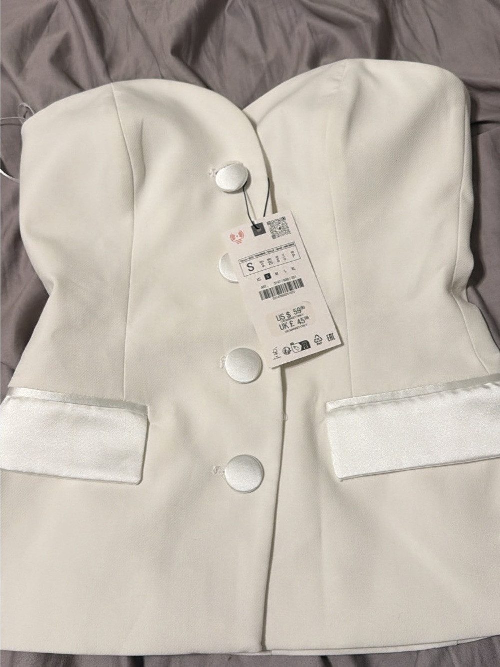 Strapless White Tailored top with Satin Trim